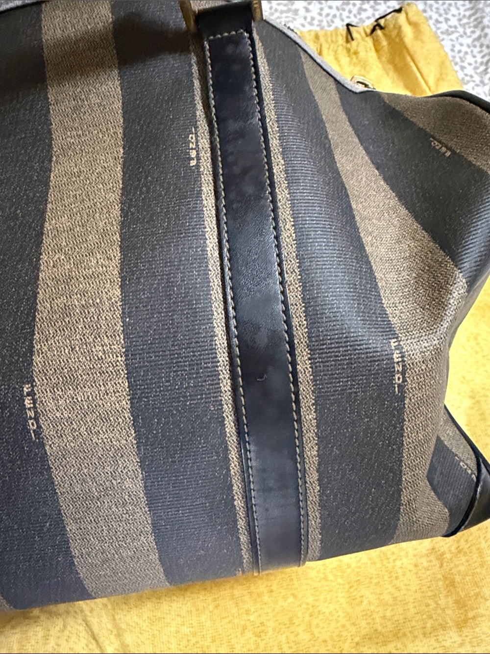 Fendi Black & Brown Striped Leather-Trim Duffel Bag - Picture 9 of 10